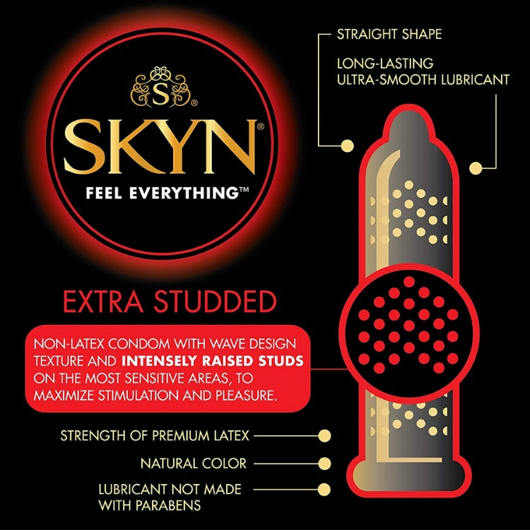 (1 แถม 1) LifeStyles Skyn Intense ถุงน่องยางอนามัยผิวมีปุ่มผลิตจากยางสังเคราะห์ ขนาด 53 มม. บรรจุ 1 กล่อง (3 ชิ้น)