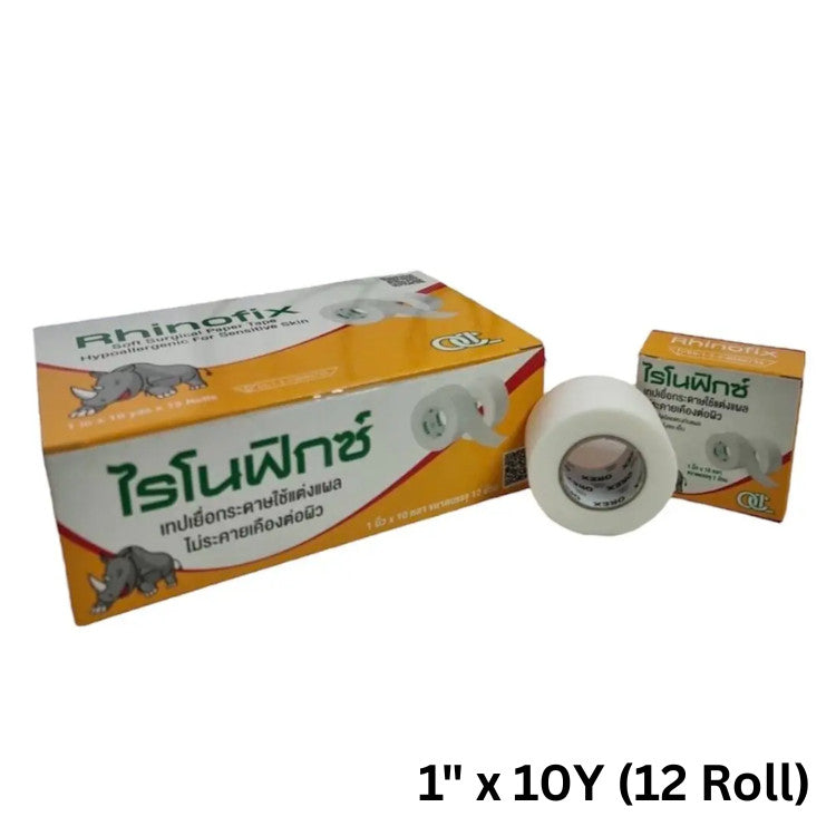 Rhinofix Non Woven Paper Tape 1" x 10Y (12 roll/box), 1/2" x 10Y (24 roll/box)