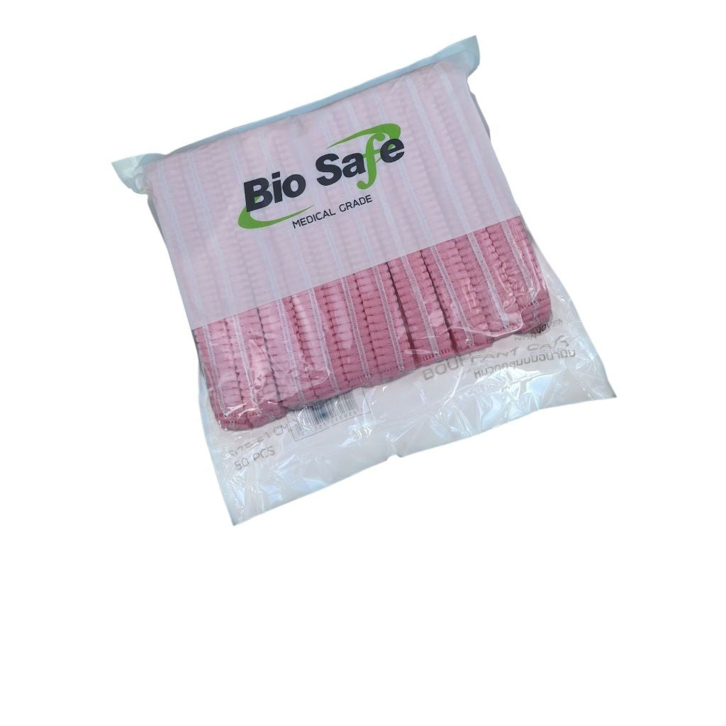 BIOSAFE BOUFFANT CAP หมวกคลุมผมตัวหนอน ขนาด 21 CM แพค 50 ชิ้น ผลิตจากห้องคลีนรูม ขนาดใหญ่ใส่แล้วไม่เจ็บหัว