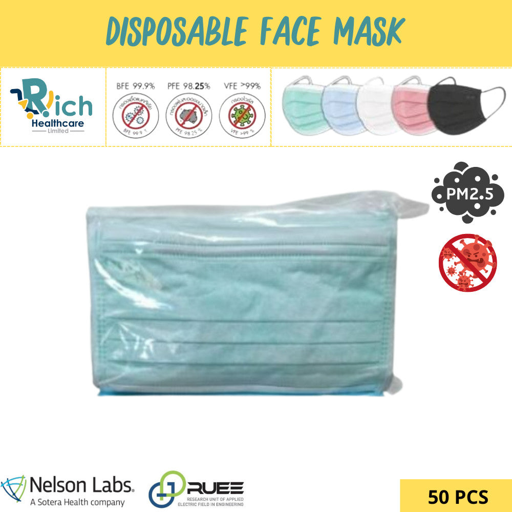 Disposable Face mask (No Box) หน้ากากอนามัย 3 ชั้น ทางการแพทย์ ( ไม่มีกล่อง ) คุ้มมากกกกก 50pcs