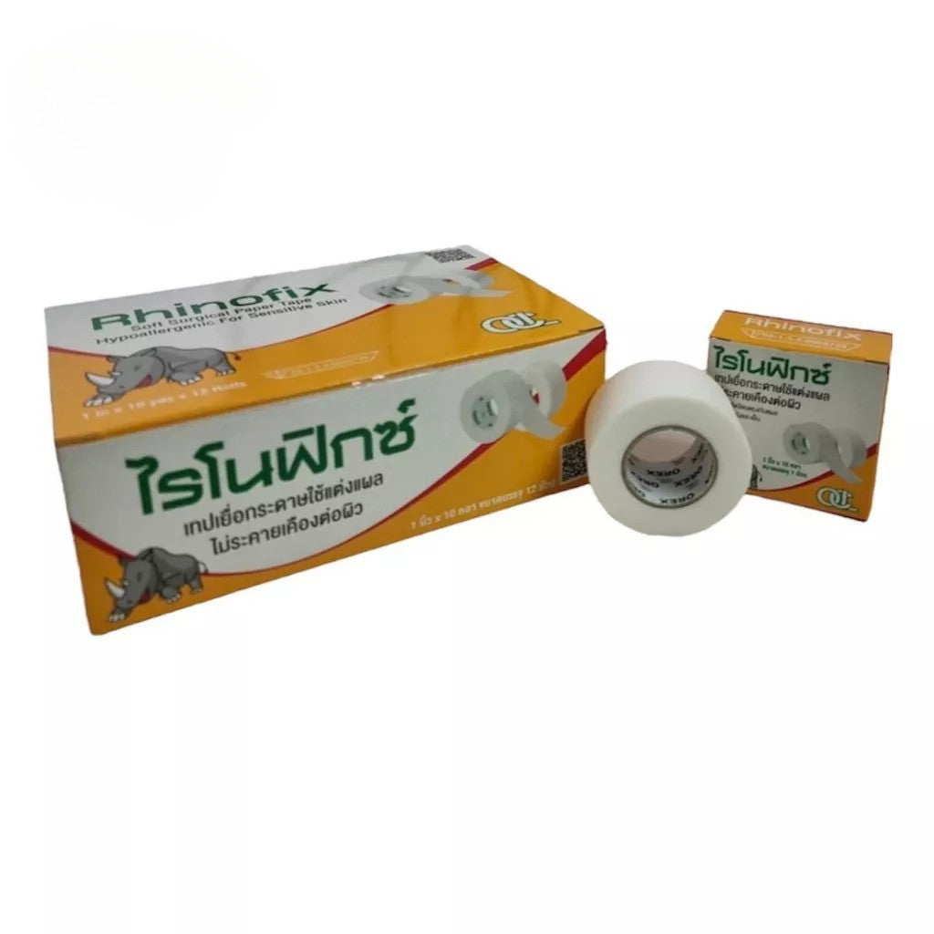 Rhinofix Non Woven Paper Tape 1" x 10Y (12 roll/box), 1/2" x 10Y (24 roll/box)
