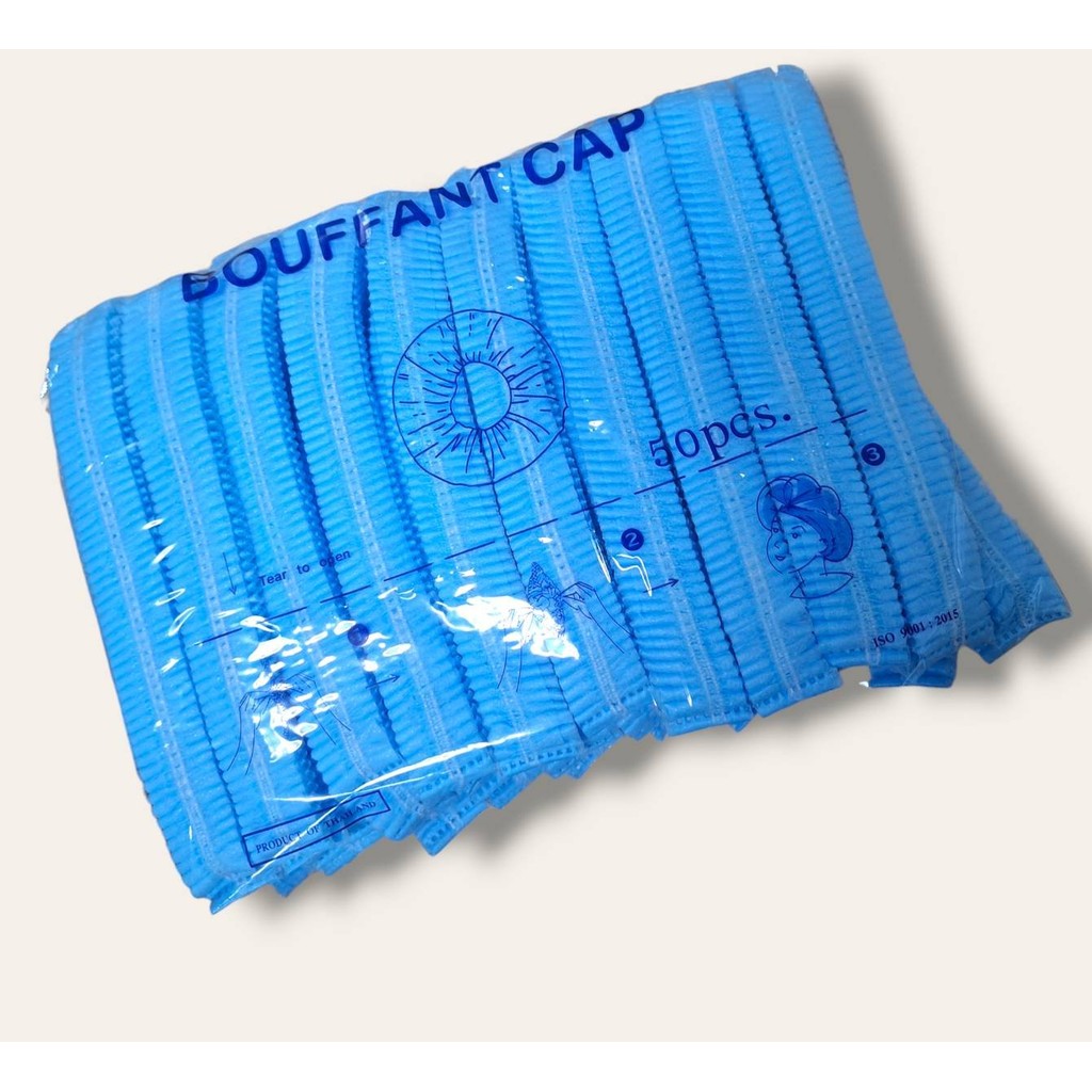 MEDICAL GRADE BOUFANT CAP หมวกคลุมผมตัวหนอน ใช้แล้วทิ้ง บรรจุ 50 ชิ้น นุ่มใส่สบายไม่รัดหัว Made in Thailand