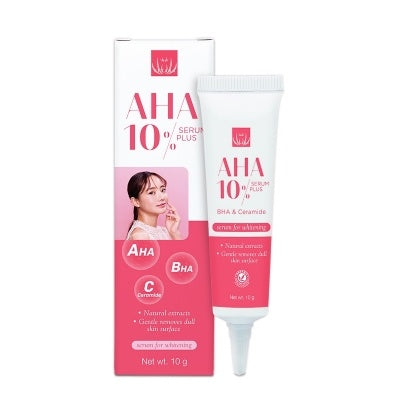VITARA AHA 10% SERUM PLUS 10g. ชุ่มชื้น ไม่แห้งตึง ผิวกระจ่างใส ลดความมัน และบำรุงผิวแข็งแรง