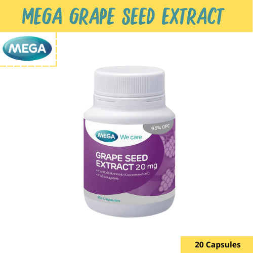 MEGA We care เมก้าวีแคร์ GRAPE SEED 20 mg 20 / 60 's สารสกัดจากเมล็ดองุ่น 20 มก. ผลิตภัณฑ์เสริมอาหาร 60 เม็ด