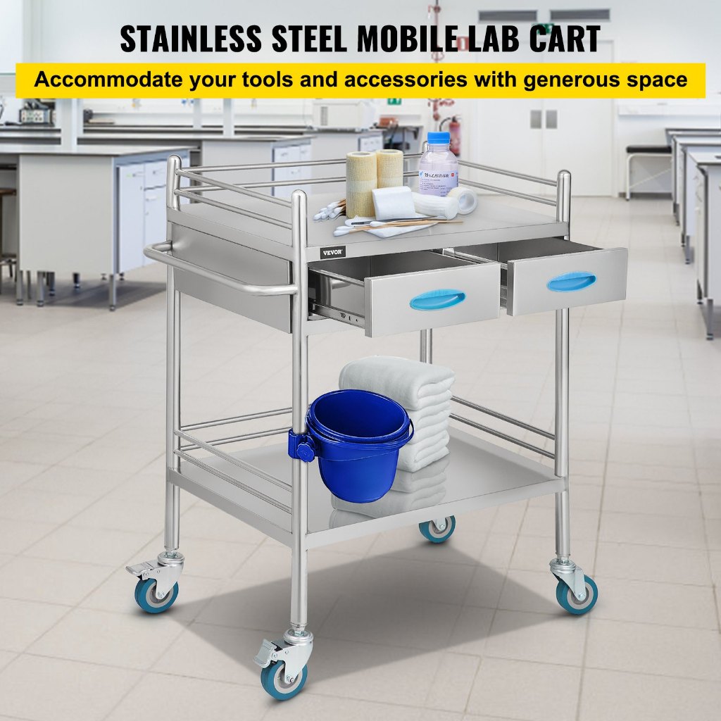 Happy Trolley - Stainless Steel Clinic Hospital Trolley (2 Drawers)