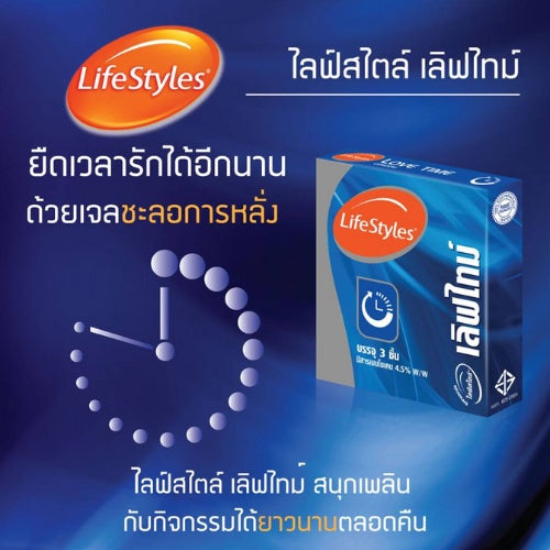 (1 แถม 1) LifeStyles Love Time ถุงยางอนามัย มีสารชะลอหลั่ง ขนาด 52 มม. บรรจุ 1 กล่อง (3 ชิ้น)