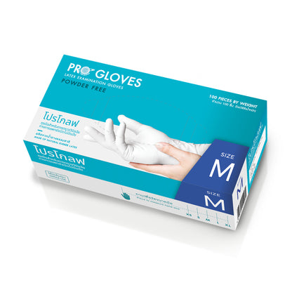 Pro Glove Examination Latex Powder Free Gloves ถุงมือยาง ยี่ห้อ โปรโกลฟ (ชนิดไม่มีแป้ง) 100ชิ้น