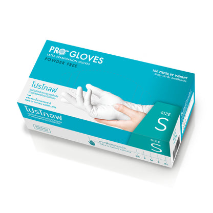 Pro Glove Examination Latex Powder Free Gloves ถุงมือยาง ยี่ห้อ โปรโกลฟ (ชนิดไม่มีแป้ง) 100ชิ้น