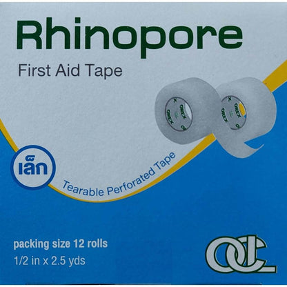 Rhinopore First Aid Tape (1 กล่อง 12 ม้วน)  1/2"x2.5y. ไรโนพอร์ 1/2 นิ้ว x 2.5 หลา เทปใส ใช้แต่งแผล