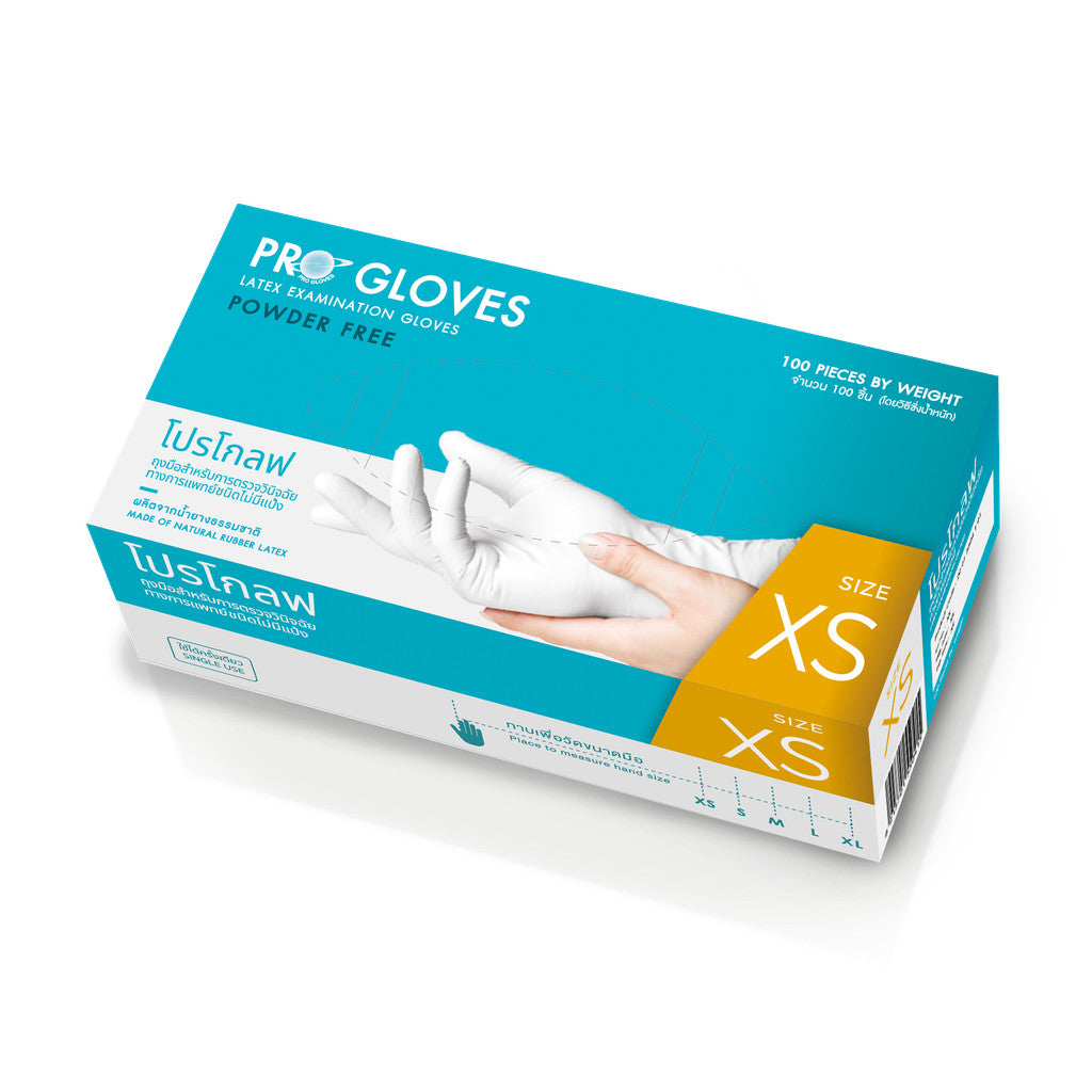 Pro Glove Examination Latex Powder Free Gloves ถุงมือยาง ยี่ห้อ โปรโกลฟ (ชนิดไม่มีแป้ง) 100ชิ้น