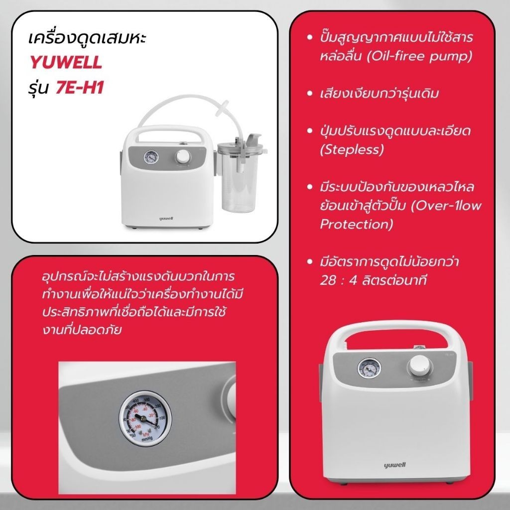 Yuwell Thailand Suction Unit เครื่องดูดเสมหะ Yuwell Suction Unit รุ่น 7E-H1 [2 Year Warranty]
