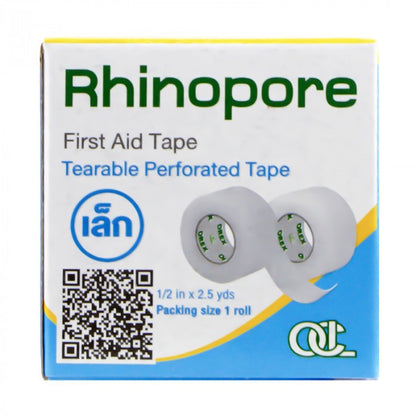 Rhinopore First Aid Tape (1 กล่อง 12 ม้วน)  1/2"x2.5y. ไรโนพอร์ 1/2 นิ้ว x 2.5 หลา เทปใส ใช้แต่งแผล