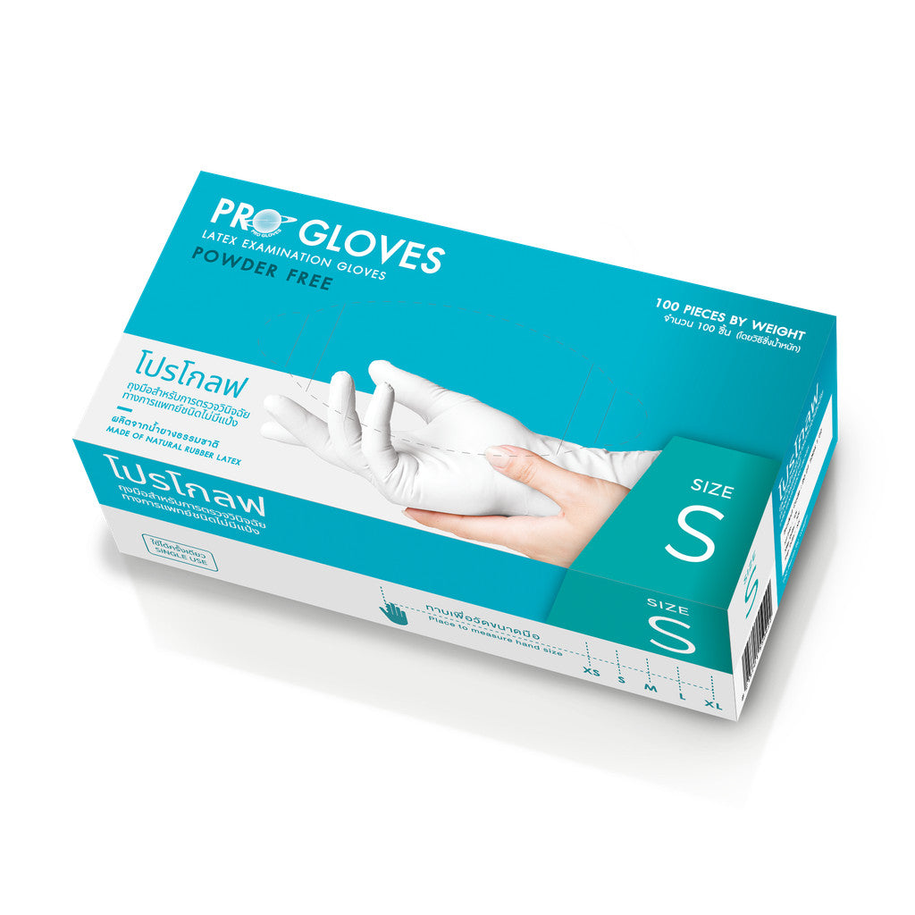 Pro Glove Examination Latex Powder Free Gloves ถุงมือยาง ยี่ห้อ โปรโกลฟ (ชนิดไม่มีแป้ง) 100ชิ้น