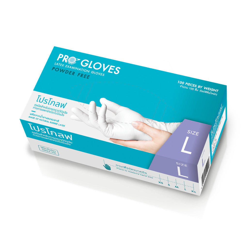 Pro Glove Examination Latex Powder Free Gloves ถุงมือยาง ยี่ห้อ โปรโกลฟ (ชนิดไม่มีแป้ง) 100ชิ้น