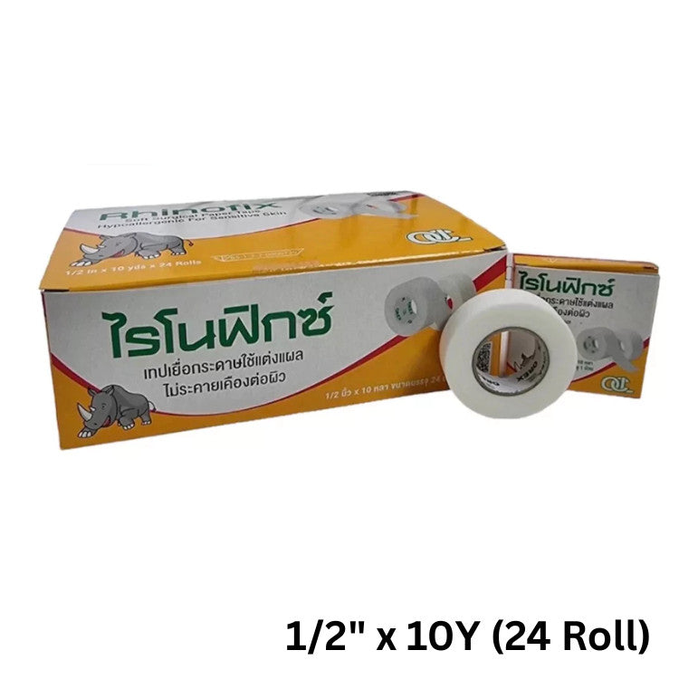 Rhinofix Non Woven Paper Tape 1" x 10Y (12 roll/box), 1/2" x 10Y (24 roll/box)