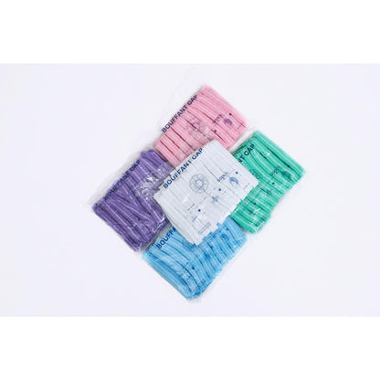 MEDICAL GRADE BOUFANT CAP หมวกคลุมผมตัวหนอน ใช้แล้วทิ้ง บรรจุ 50 ชิ้น นุ่มใส่สบายไม่รัดหัว Made in Thailand