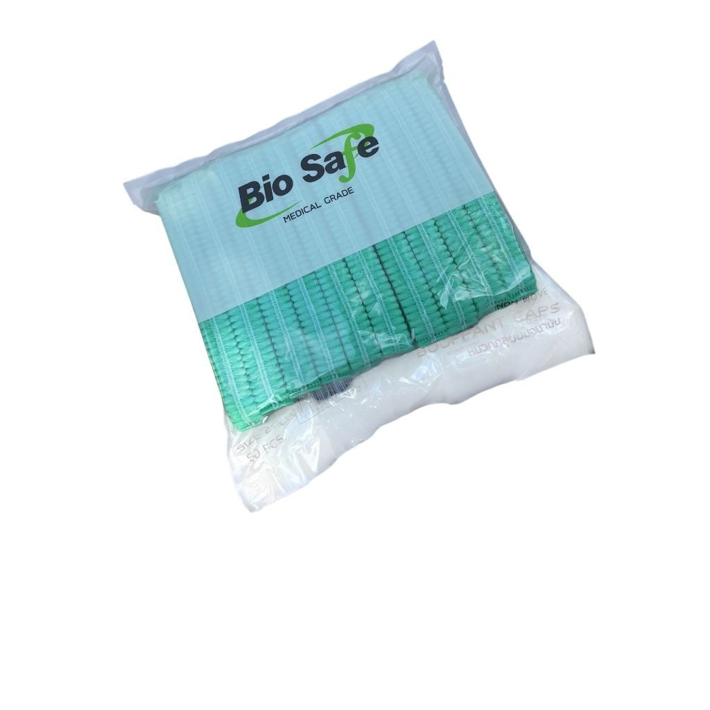 BIOSAFE BOUFFANT CAP หมวกคลุมผมตัวหนอน ขนาด 21 CM แพค 50 ชิ้น ผลิตจากห้องคลีนรูม ขนาดใหญ่ใส่แล้วไม่เจ็บหัว