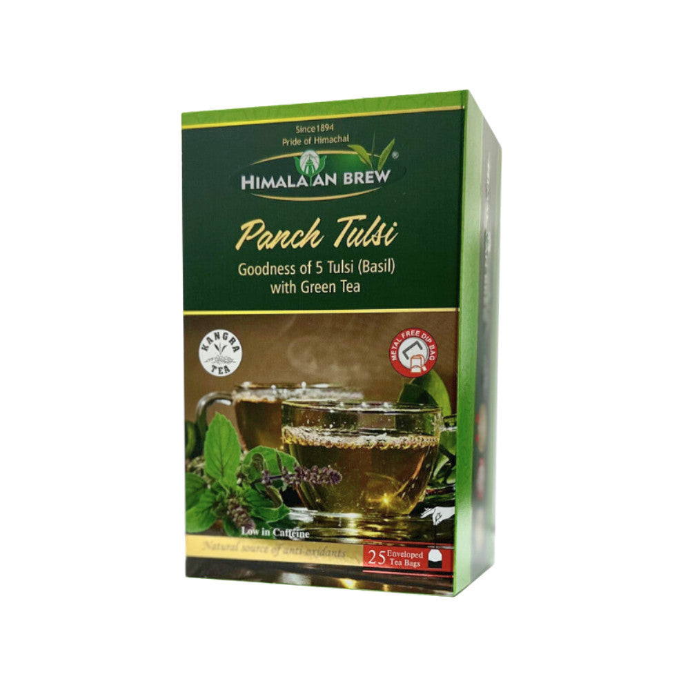 Himalayan Brew Panch Tulsi (Basil) Green Tea (25 tea bags) ชาเขียวใบโหระพา ชนิดซอง แพ็ค 25 ซอง (low caffeine) Kangra Tea