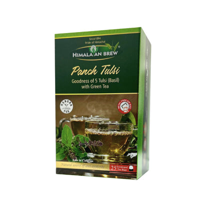 Himalayan Brew Panch Tulsi (Basil) Green Tea (25 tea bags) ชาเขียวใบโหระพา ชนิดซอง แพ็ค 25 ซอง (low caffeine) Kangra Tea