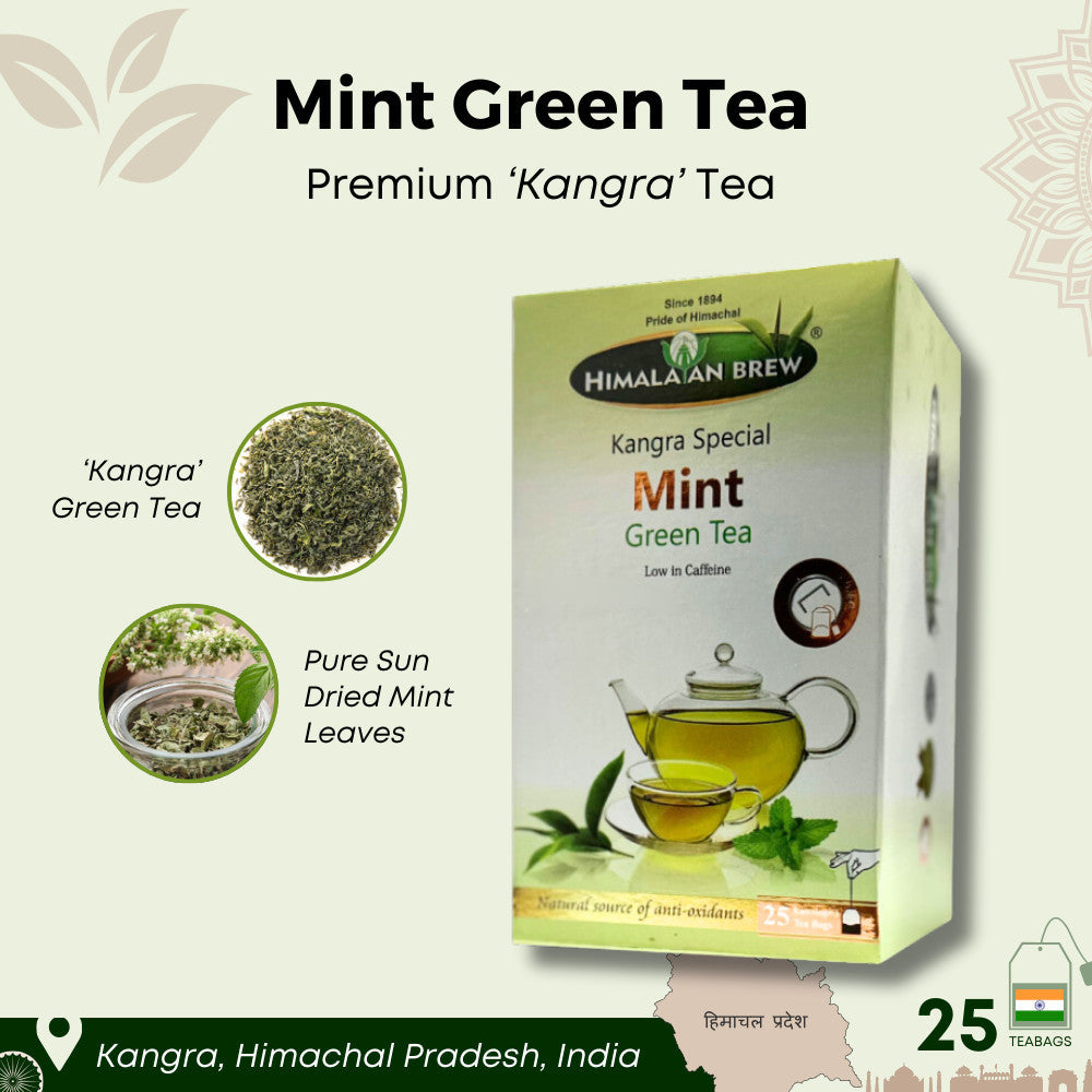 Himalayan Brew Mint Green Tea (25 tea bags) ชาเขียวมิ้นต์ ชนิดซอง แพ็ค 25 ซอง (low caffeine) Kangra Tea
