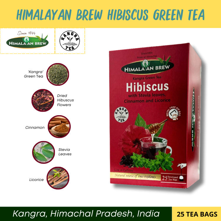 Himalayan Brew Hibiscus Green Tea (25 tea bags) ชาเขียวชบา ชนิดซอง แพ็ค 25 ซอง (low caffeine) Kangra Tea