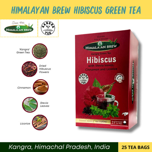 Himalayan Brew Hibiscus Green Tea (25 tea bags) ชาเขียวชบา ชนิดซอง แพ็ค 25 ซอง (low caffeine) Kangra Tea