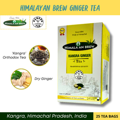 Himalayan Brew Kangra Ginger Green Tea (25 tea bags) ชาเขียวขิง ชนิดซอง แพ็ค 25 ซอง (low caffeine) Kangra Tea