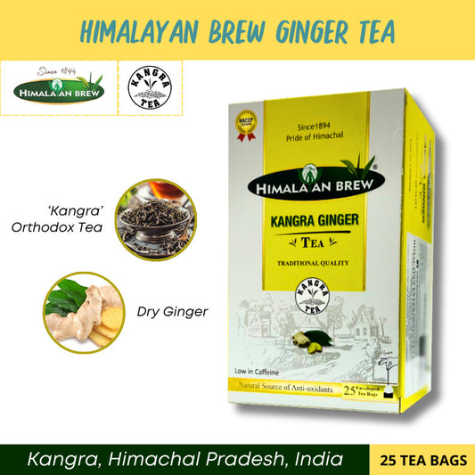 Himalayan Brew Kangra Ginger Green Tea (25 tea bags) ชาเขียวขิง ชนิดซอง แพ็ค 25 ซอง (low caffeine) Kangra Tea