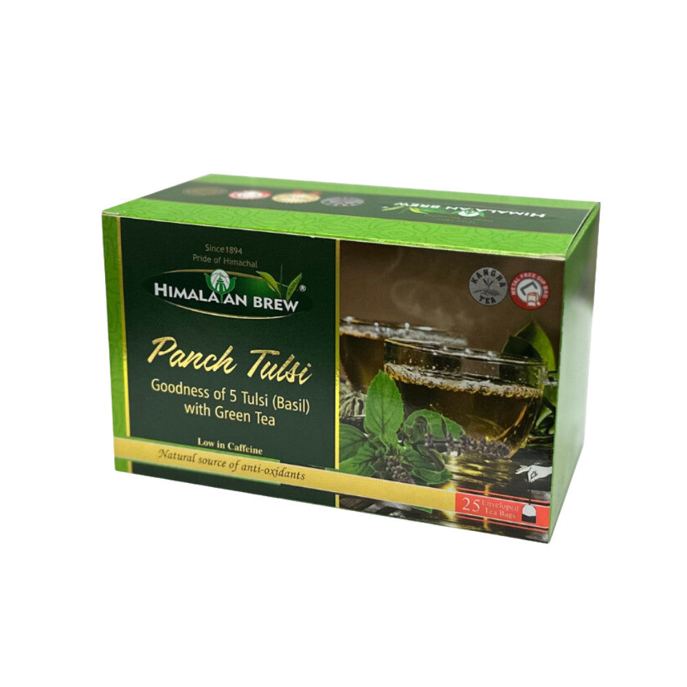 Himalayan Brew Panch Tulsi (Basil) Green Tea (25 tea bags) ชาเขียวใบโหระพา ชนิดซอง แพ็ค 25 ซอง (low caffeine) Kangra Tea