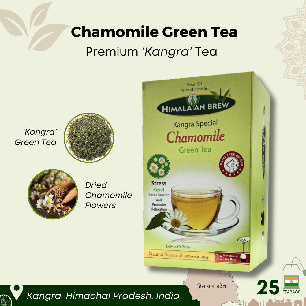 Himalayan Brew Chamomile Green Tea (25 tea bags) ชาเขียว คาโมมาย ชนิดซอง แพ็ค 25 ซอง (low caffeine) Kangra Tea