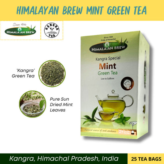 Himalayan Brew Mint Green Tea (25 tea bags) ชาเขียวมิ้นต์ ชนิดซอง แพ็ค 25 ซอง (low caffeine) Kangra Tea