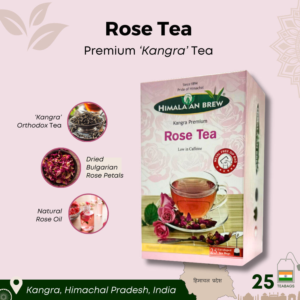 Himalayan Brew Premium Bulgarian Rose Tea (25 tea bags) ชากุหลาบบัลแกเรีย ชนิดซอง แพ็ค 25 ซอง (low caffeine) Kangra Tea