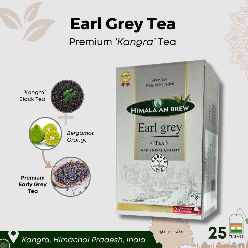 Himalayan Brew Earl Grey (25 tea bags) รสเบา เอิร์ล เกรย์ ชนิดซอง แพ็ค 25 ซอง (low caffeine) Kangra Tea