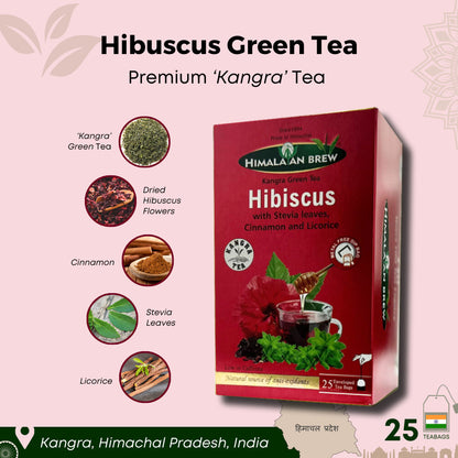 Himalayan Brew Hibiscus Green Tea (25 tea bags) ชาเขียวชบา ชนิดซอง แพ็ค 25 ซอง (low caffeine) Kangra Tea