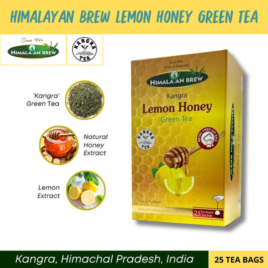 Himalayan Brew Lemon Honey Green Tea (25 tea bags) ชาเขียวน้ำผึ้งมะนาว ชนิดซอง แพ็ค 25 ซอง (low caffeine) Kangra Tea