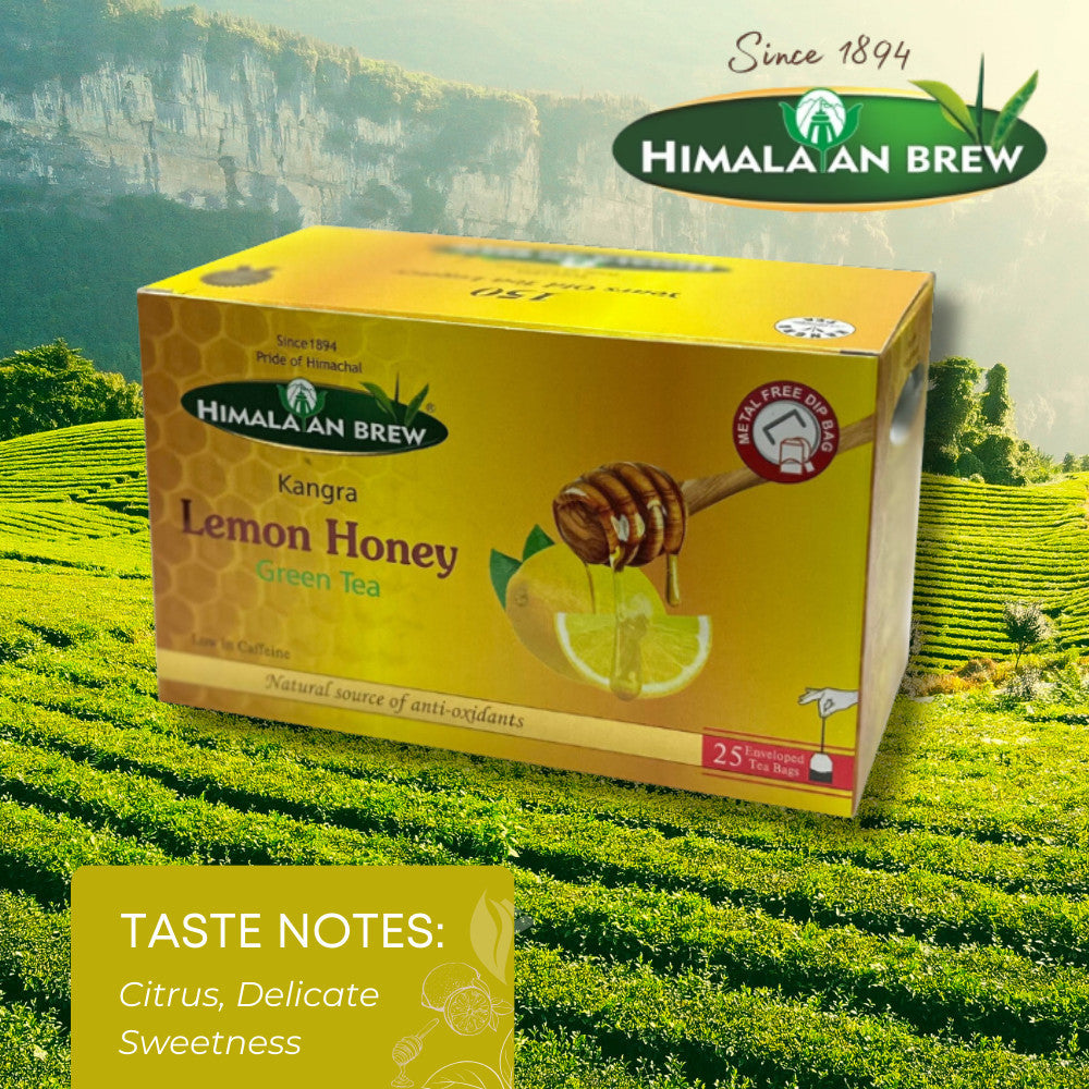 Himalayan Brew Lemon Honey Green Tea (25 tea bags) ชาเขียวน้ำผึ้งมะนาว ชนิดซอง แพ็ค 25 ซอง (low caffeine) Kangra Tea