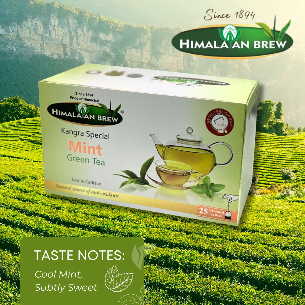 Himalayan Brew Mint Green Tea (25 tea bags) ชาเขียวมิ้นต์ ชนิดซอง แพ็ค 25 ซอง (low caffeine) Kangra Tea