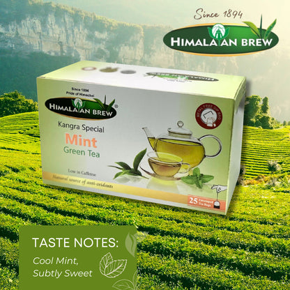 Himalayan Brew Mint Green Tea (25 tea bags) ชาเขียวมิ้นต์ ชนิดซอง แพ็ค 25 ซอง (low caffeine) Kangra Tea