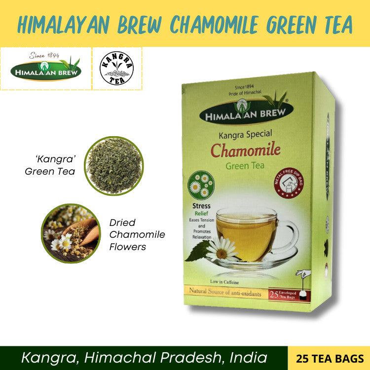 Himalayan Brew Chamomile Green Tea (25 tea bags) ชาเขียว คาโมมาย ชนิดซอง แพ็ค 25 ซอง (low caffeine) Kangra Tea