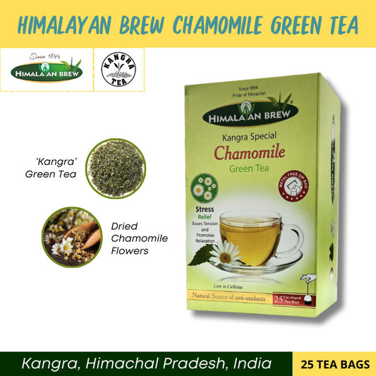Himalayan Brew Chamomile Green Tea (25 tea bags) ชาเขียว คาโมมาย ชนิดซอง แพ็ค 25 ซอง (low caffeine) Kangra Tea