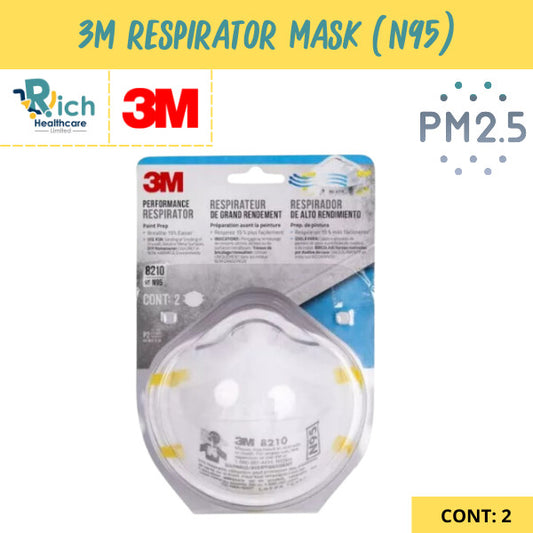 3M N95 mask หน้ากากกรองอนุภาค เส้นใยไฟฟ้าสถืต กรองฝุ่นละออง PM2.5 (2ชิ้น/แพ็ค) 8210 หน้ากากป้องกันฝุ่น ละออง ฟูมโลหะ