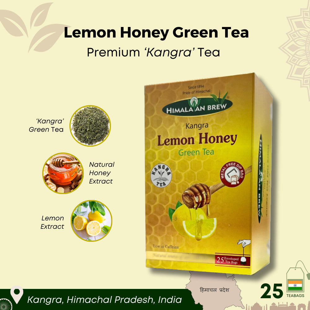 Himalayan Brew Lemon Honey Green Tea (25 tea bags) ชาเขียวน้ำผึ้งมะนาว ชนิดซอง แพ็ค 25 ซอง (low caffeine) Kangra Tea