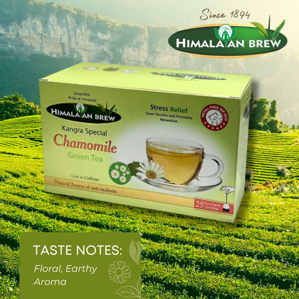 Himalayan Brew Chamomile Green Tea (25 tea bags) ชาเขียว คาโมมาย ชนิดซอง แพ็ค 25 ซอง (low caffeine) Kangra Tea