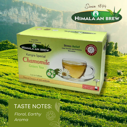 Himalayan Brew Chamomile Green Tea (25 tea bags) ชาเขียว คาโมมาย ชนิดซอง แพ็ค 25 ซอง (low caffeine) Kangra Tea