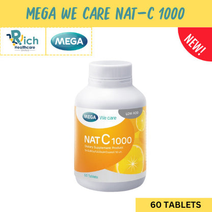 Mega We Care เมก้าวีแคร์ NAT C 1000 MG. (60 's) วิตามินซี 1000 มก. 60 เม็ด