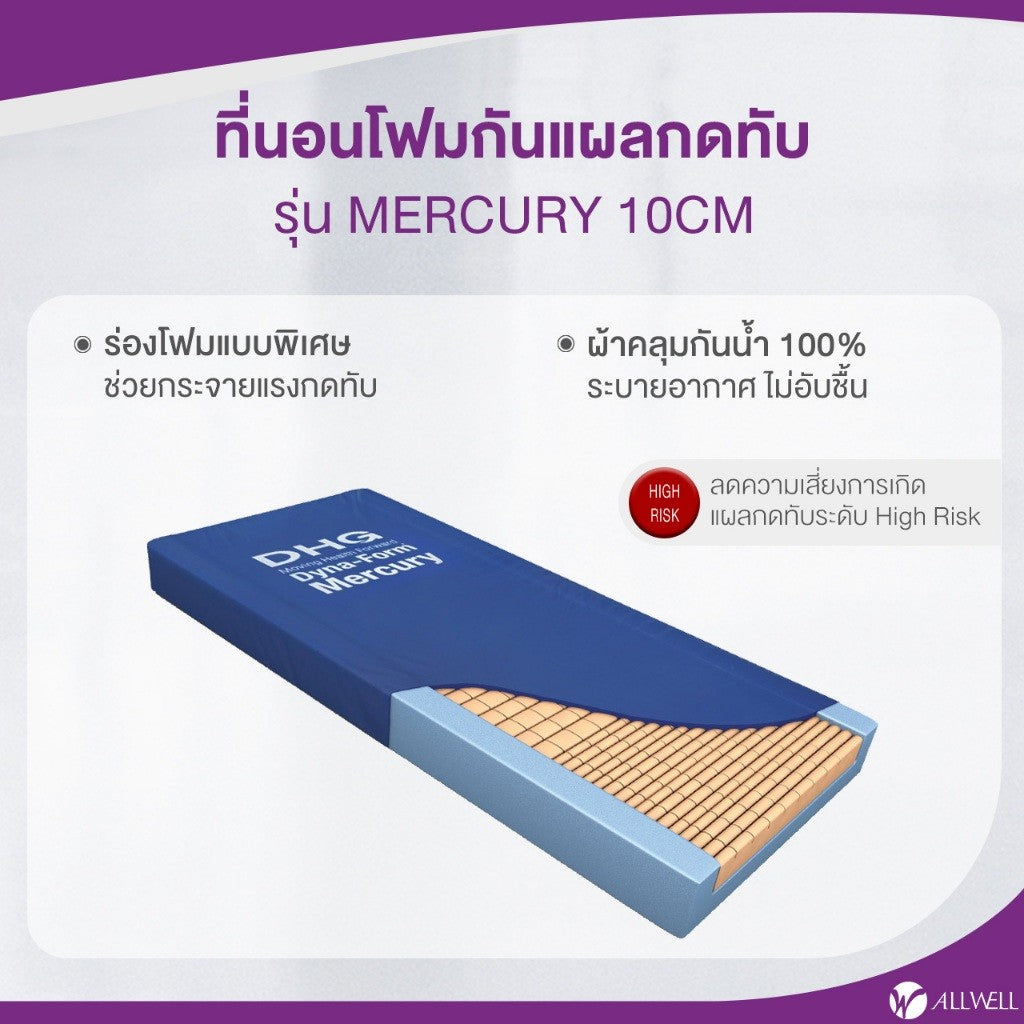 ALLWELL Pressure Foam Matress ที่นอนโฟมป้องกันแผลกดทับ ที่รพ.ใช้ Mercury หนา 10cm. ดีกว่าที่นอนลม [5 Year Warranty]