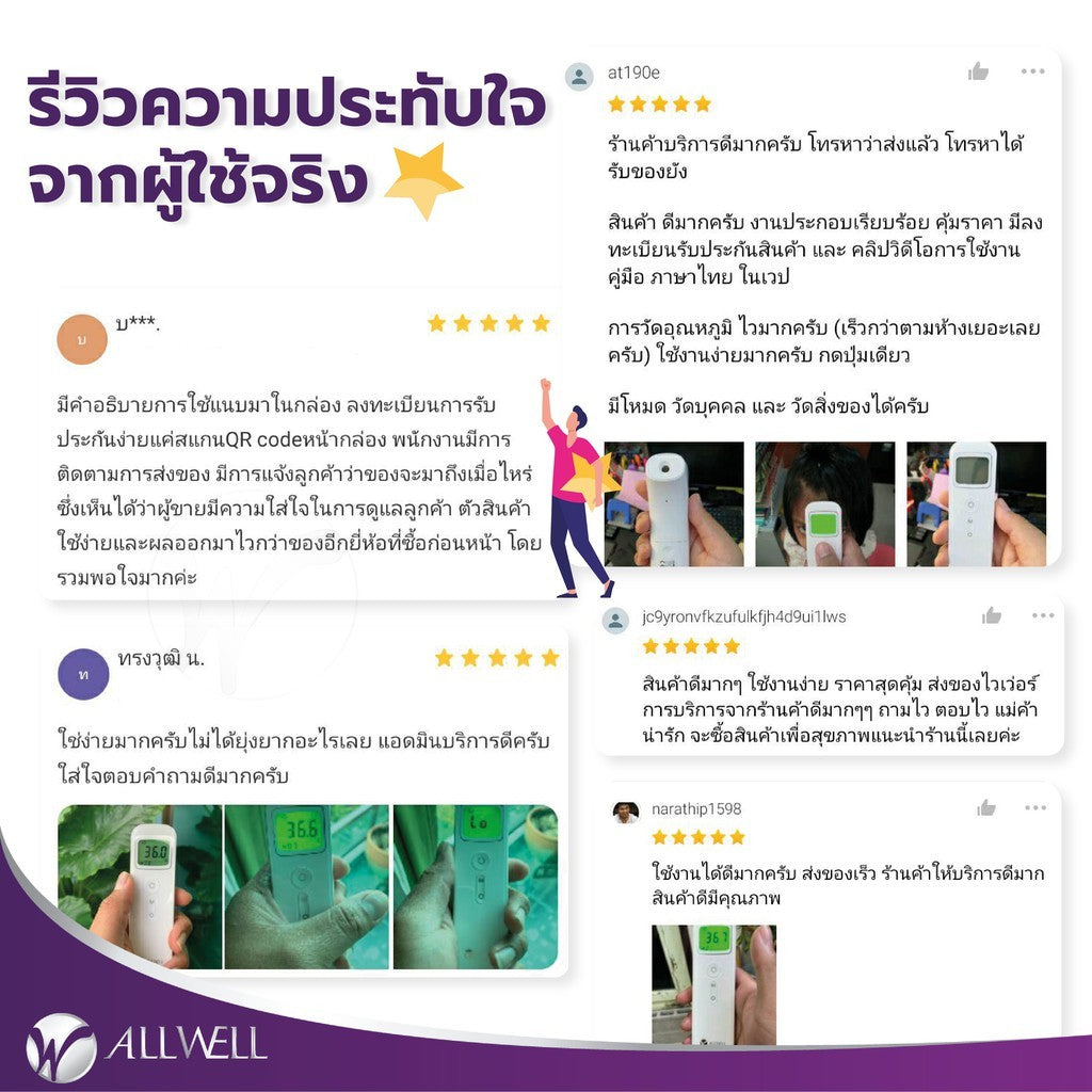 ALLWELL Contactless Infrared Thermometer เครื่องวัดอุณหภูมิร่างกาย แบบอินฟราเรด รุ่น E122 [1 Year Warranty]