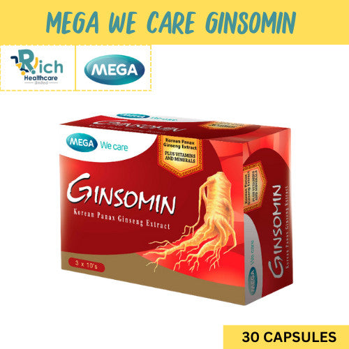 Mega We Care เมก้าวีแคร์ GINSOMIN (3x10's ) จินโซมิน ผลิตภัณฑ์เสริมอาหาร 30 เม็ด