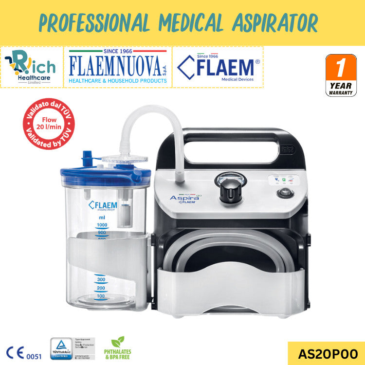 Flaem Nuova Aspira Plus เครื่องดูดเสมหะแบบพกพา ใช้ได้ทั้งที่บ้าน ในรถ โรงพยาบาล และสถานพยาบาล [รับประกันตัวเครื่อง 1 ปี]