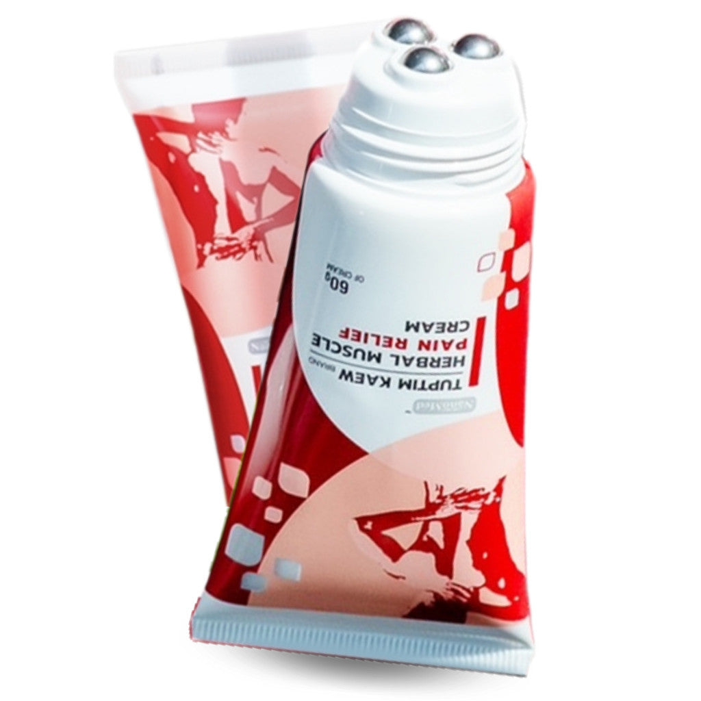 Tuptim Kaew Muscle Cream ทับทิมแก้ว ครีมนวดแก้ปวดเมื่อย นวัตกรรม!หัวลูกกลิ้งสแตนเลส ไม่เลอะมือ กลิ่นหอม 60g